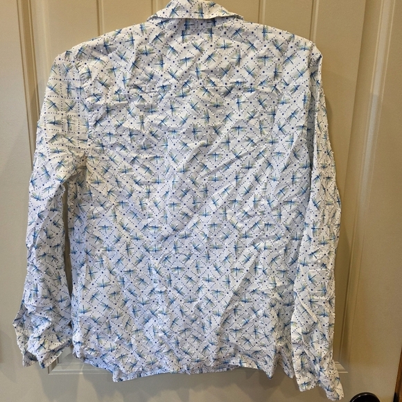 Talbots Dragon Fly Long Sleeve Button Shirt - Size Medium Petitie White Women - Picture 6 of 12